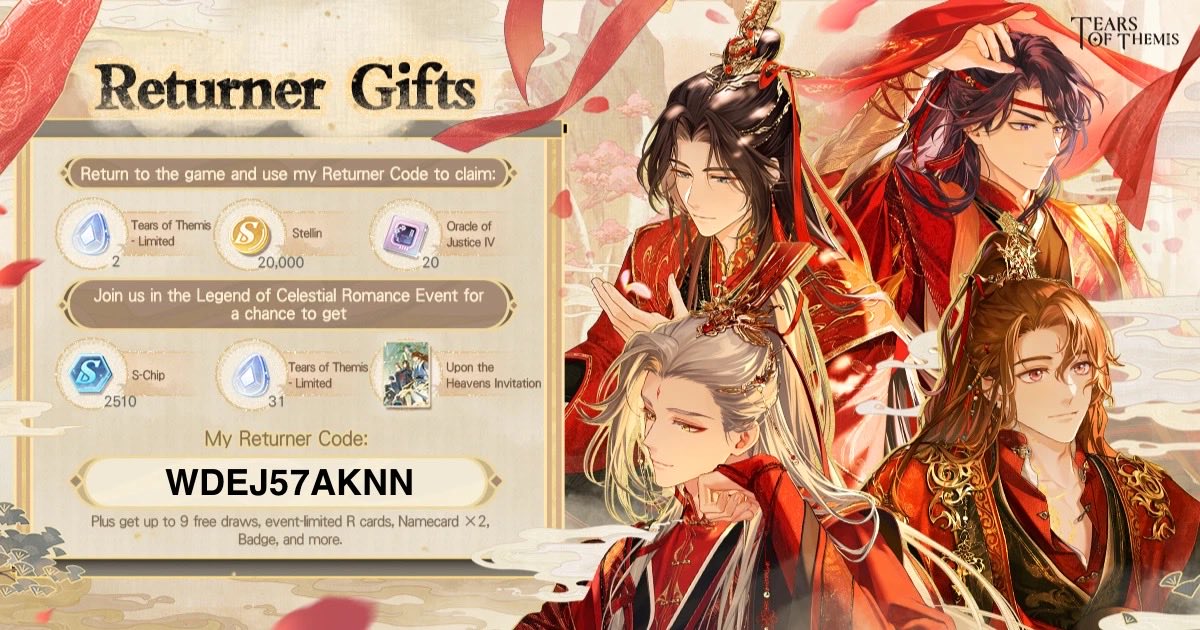 weaselfrog's tweet photo. Welcome back to Stellis! Here's a Returner Gift for you. Log in now and participate in the "Legend of Celestial Romance" Event! 
Link my exclusive Returner Code "WDEJ57AKNN" to obtain the gift! 
 #TearsOfThemis 
 #LegendofCelestialRomance  Download link:https://t.co/IZHhC4AGHT https://t.co/ofqvEShjGo