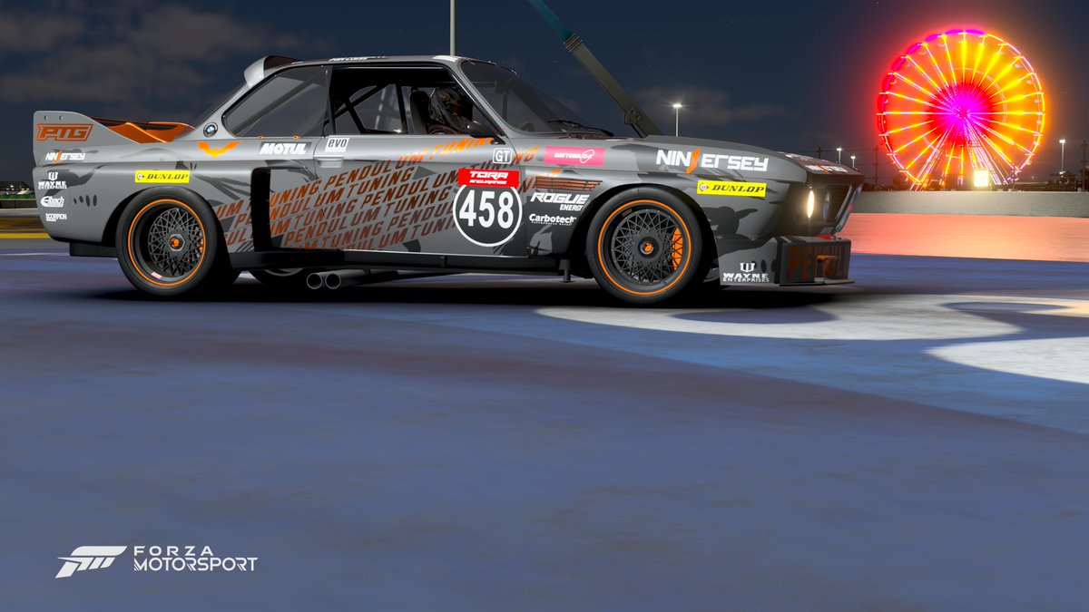 ForzaMotorEsp's tweet photo. Este fin de semana fueron las 24h de Daytona, organizado por la Comunidad de The Online Racing Association, por lo que compartiremos algunos de los autos que compitieron. 1975 BMW #458 PTG Ninjersey 3.0 CSL https://t.co/v5ydYItogM