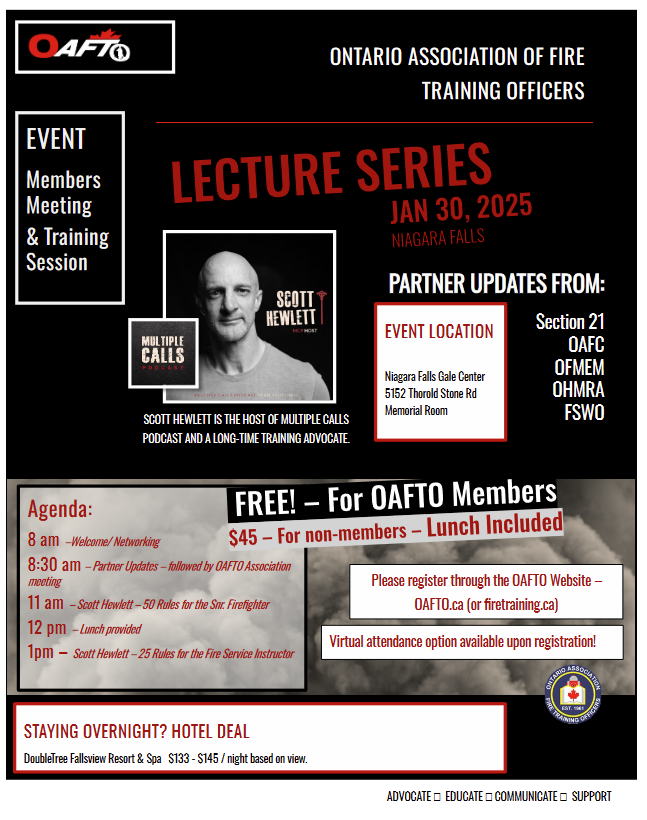 Register for the January 30th OAFTO meeting at oafto.ca Partner updates from: Section 21, OAFC, OFMEM, OHMRA, FSWO and guest speaker Scott Hewlett host of Multiple Calls Podcast.