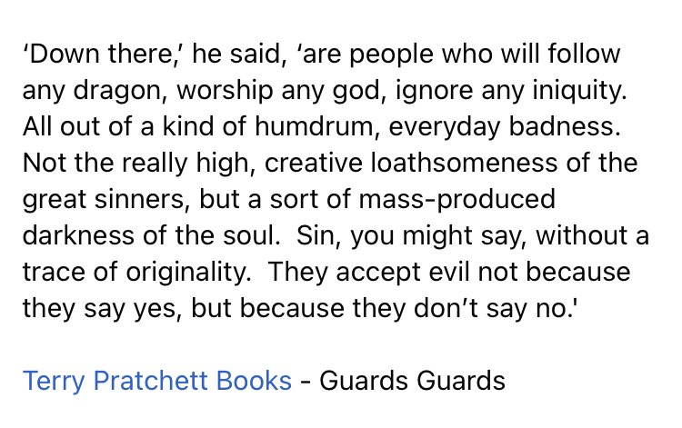 davecrossx's tweet image. You wont be surprised to learn that many Terry Pratchett quotes are relevant to what’s happening today in America, here’s just one 

@terryandrob @rhipratchett