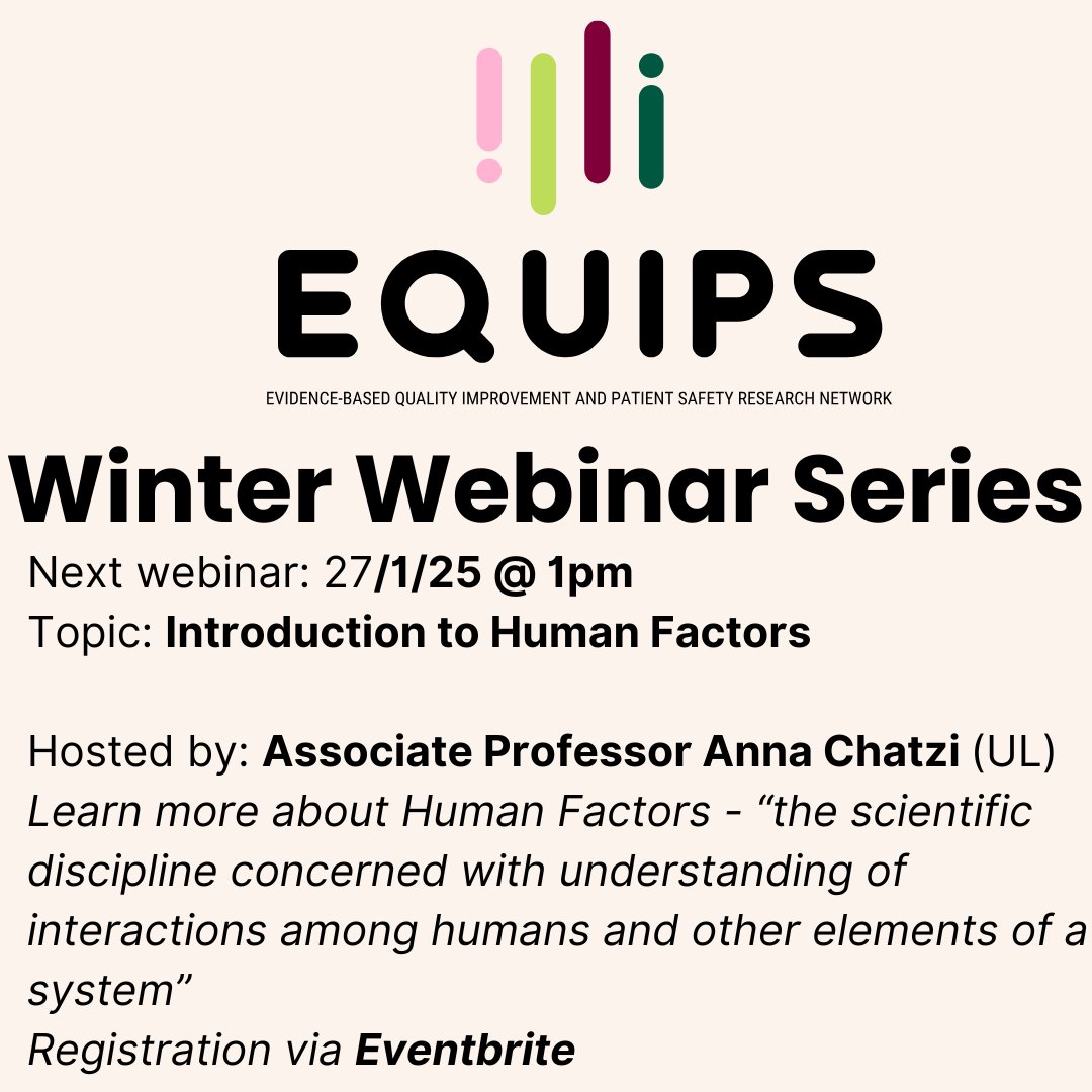 EQUIPS Research Network (@equipsirl) on Twitter photo Our next winter webinars will focus on Human Factors and Simulation: First, join <a href="/Dr_Chatzi/">Anna Chatzi</a> on 27th January at 1pm for an introduction to Human Factors. Register for this and our other events on Eventbrite: eventbrite.ie/o/equips-resea… Our next winter webinars will focus on Human Factors and Simulation: First, join <a href="/Dr_Chatzi/">Anna Chatzi</a> on 27th January at 1pm for an introduction to Human Factors. Register for this and our other events on Eventbrite: eventbrite.ie/o/equips-resea…