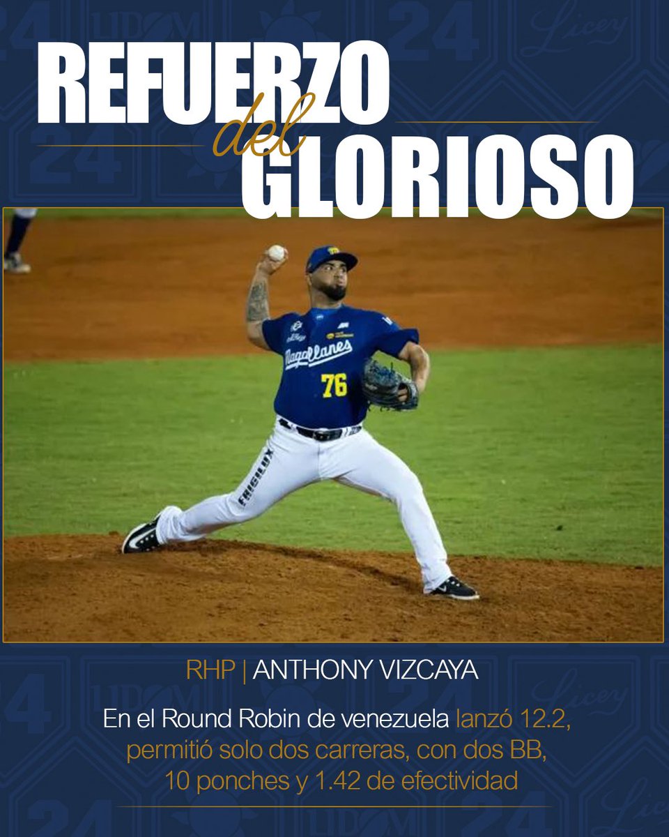 TigresdelLicey's tweet photo. #LiceyNews 🗞️

Anunciamos de manera oficial la contratación del lanzador derecho Anthony Vizcaya como refuerzo para la serie final 2025.

El veterano relevista, llega tras firmar un dominante round robin con los Navegantes del Magallanes en la Liga Venezolana de Béisbol donde lanzó 12 entradas y dos tercios, permitió solo dos carreras, con dos bases por bolas, 10 ponches y 1.42 de efectividad.

El lanzador se encuentra en suelo dominicano y estará disponible desde el inicio de la Serie Final.

¡Bienvenido a los Bicampeones! 👏🏼

#LosBicampeones 💙👑