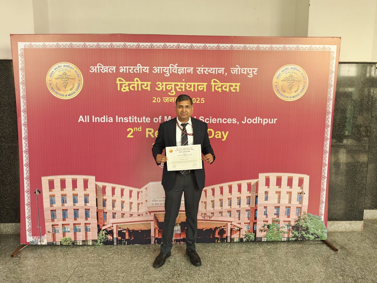 drprawin484's tweet photo. AIIMS Jodhpur today celebrated "2nd Research Day". I also got an award for the original Research titled "Effect of Long-term Inhaled Corticosteroids on the Hypothalamic-Pituitary-Adrenal Axis in Children with Asthma". I want to thank all my team members.#AIIMSJodhpur https://t.co/e5LHETwdqM