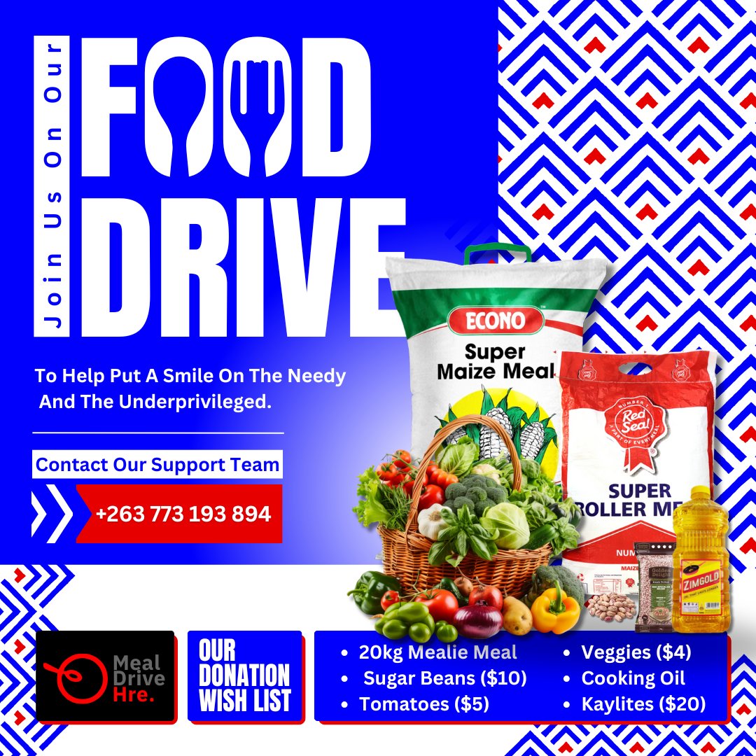 Our first Meal Drive of 2025 is just around the corner. These are the things we need for it to be successful. We are accepting donations of these or cash. 
Dm us if you would like to donate 🙏
Also RT for wider audience 🙏
<a href="/DesignedBySimba/">DESIGN OVERCLOCK 🇿🇼</a>