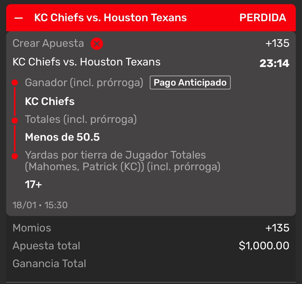 Jerry_Price6's tweet photo. @somoslaperrada @playdoitmexico #lunesdebadbeats. Las yardas por tierra de mahomes las cuales el casino @playdoitmexico si pagó al finalizar el encuentro y después revertio el pago. @somoslaperrada https://t.co/A3ZVR50iDp