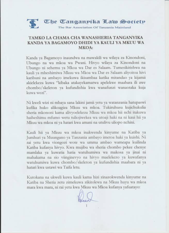 TanganyikaLaw's tweet photo. Kauli ya Mkuu wa Mkoa wa Dar es Salaam yawaibua TLS Kanda ya Bagamoyo.
#TLSSection4
https://t.co/m1p47MSsTg https://t.co/WPlM4HsUMb