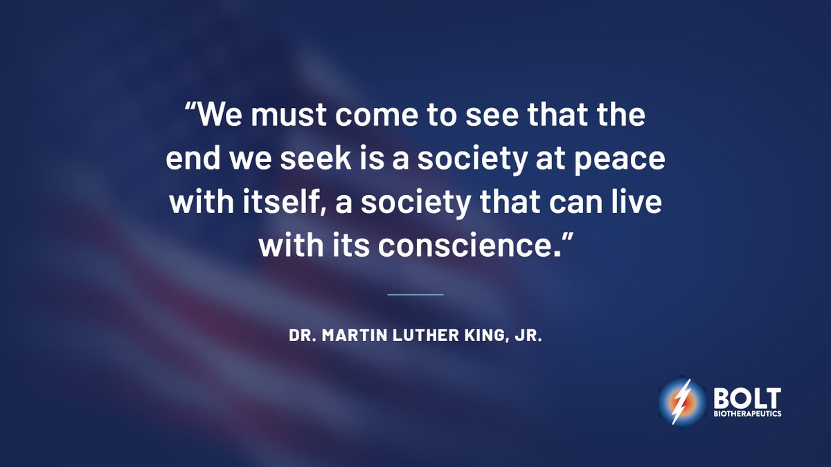 BoltBio's tweet photo. Today, #BoltBio commemorates #MLKDay. We are continuously inspired by Dr. King’s commitment to justice and challenge ourselves to examine ways we can contribute to creating a more equitable world both professionally and personally. https://t.co/eE2XNfmKO0