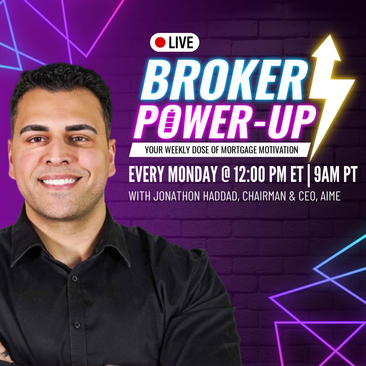 ⚡️Get ready to Power Up, Brokers⚡️Join Jonathon Haddad for your weekly sales strategies to kick-start the week! Tune in today at 12 PM ET. Don’t miss out! Brokers Are Best Facebook Group Members RSVP: aimegroup.co/BPU-1-20