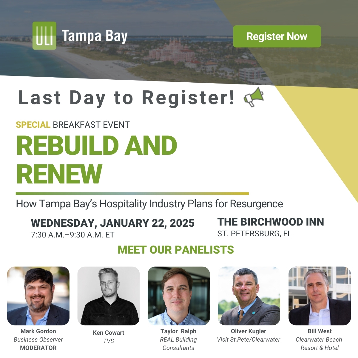 ULITampaBay's tweet photo. Last day to register for our Rebuild and Renew! Attendees will hear about what are some lessons learned, what code impediments can be removed, what can property owners do to prepare now, and what should the industry be ready for. 

Register: https://t.co/mmv4n6thdz

#ULITampaBay https://t.co/rttJXA2qve