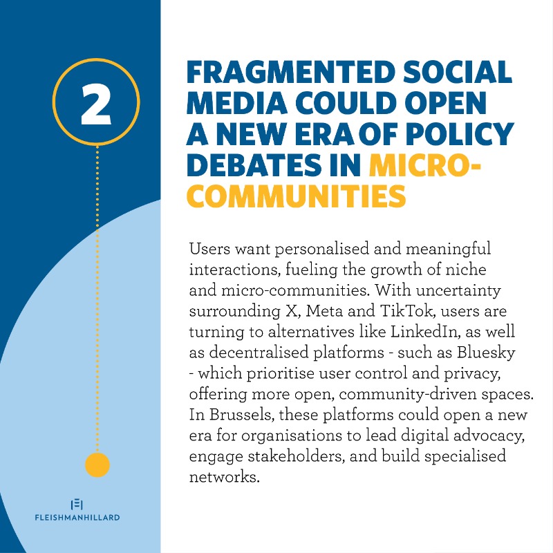 fleishmanEU's tweet photo. 2025 is off to a dynamic start! Here are 3 key trends shaping #SocialMedia:
1️⃣ Short videos continue to dominate.
2️⃣ Niche communities rise on LinkedIn &amp; decentralised platforms.
3️⃣ AI-generated influencers are transforming engagement.

Want to know more? Reach out to our expert.