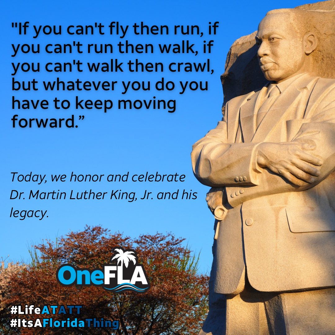 One_FLA's tweet photo. Today, we honor the life and legacy of Dr. Martin Luther King Jr., a leader who dedicated his life to the pursuit of equality, justice, and peace. 
#DreaminBlack #OneFLA #LifeAtATT https://t.co/1g4Uz9FRze