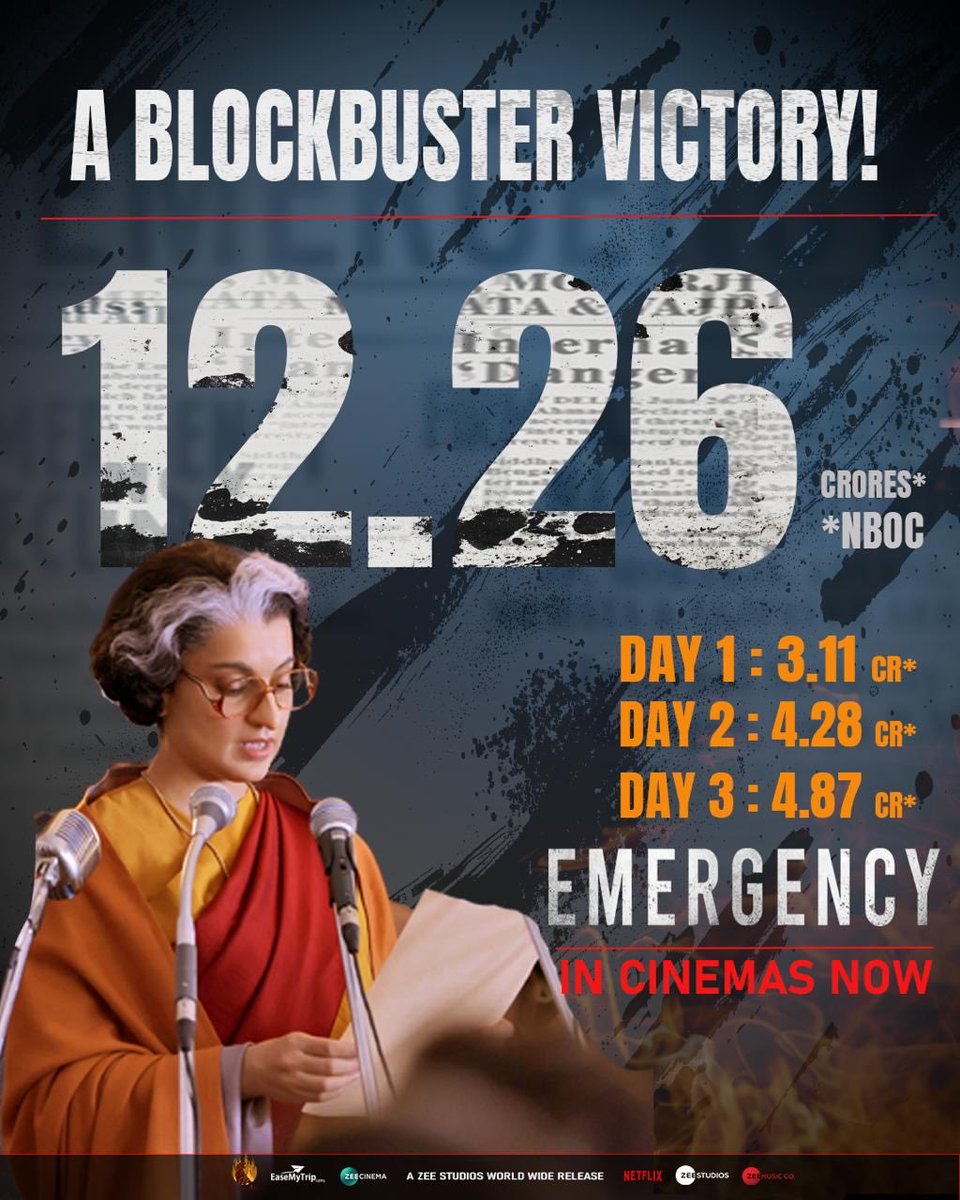 The Momentum is Unstoppable!
#Emergency is winning hearts and growing stronger every day! Experience the powerful story 
Witness HISTORY come alive—BOOK YOUR TICKETS NOW!  Watch #EmergencyInCinemas today 
⁦<a href="/AnupamPKher/">Anupam Kher</a>⁩ ⁦<a href="/KanganaTeam/">Kangana Ranaut</a>⁩ ⁦<a href="/ZeeStudios_/">Zee Studios</a>⁩ ⁦