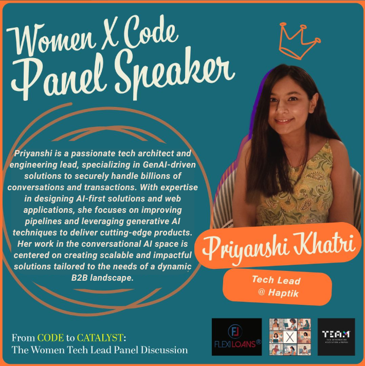 Meet Priyanshi, leading generative AI &amp; building AI-first products at Haptik! 🙌 With nearly a decade of AI/tech experience, she creates innovative solutions &amp; fosters team excellence. Don't miss her insights at our panel—register now! (Link in bio)