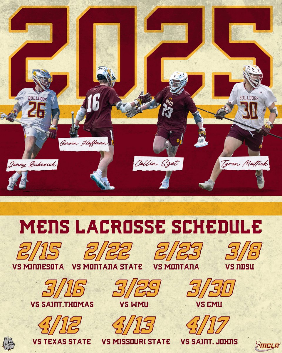 Duluthlacrosse's tweet image. The Bulldogs are back!
Kicking off the 2025 spring season on February 15th at Minnesota.