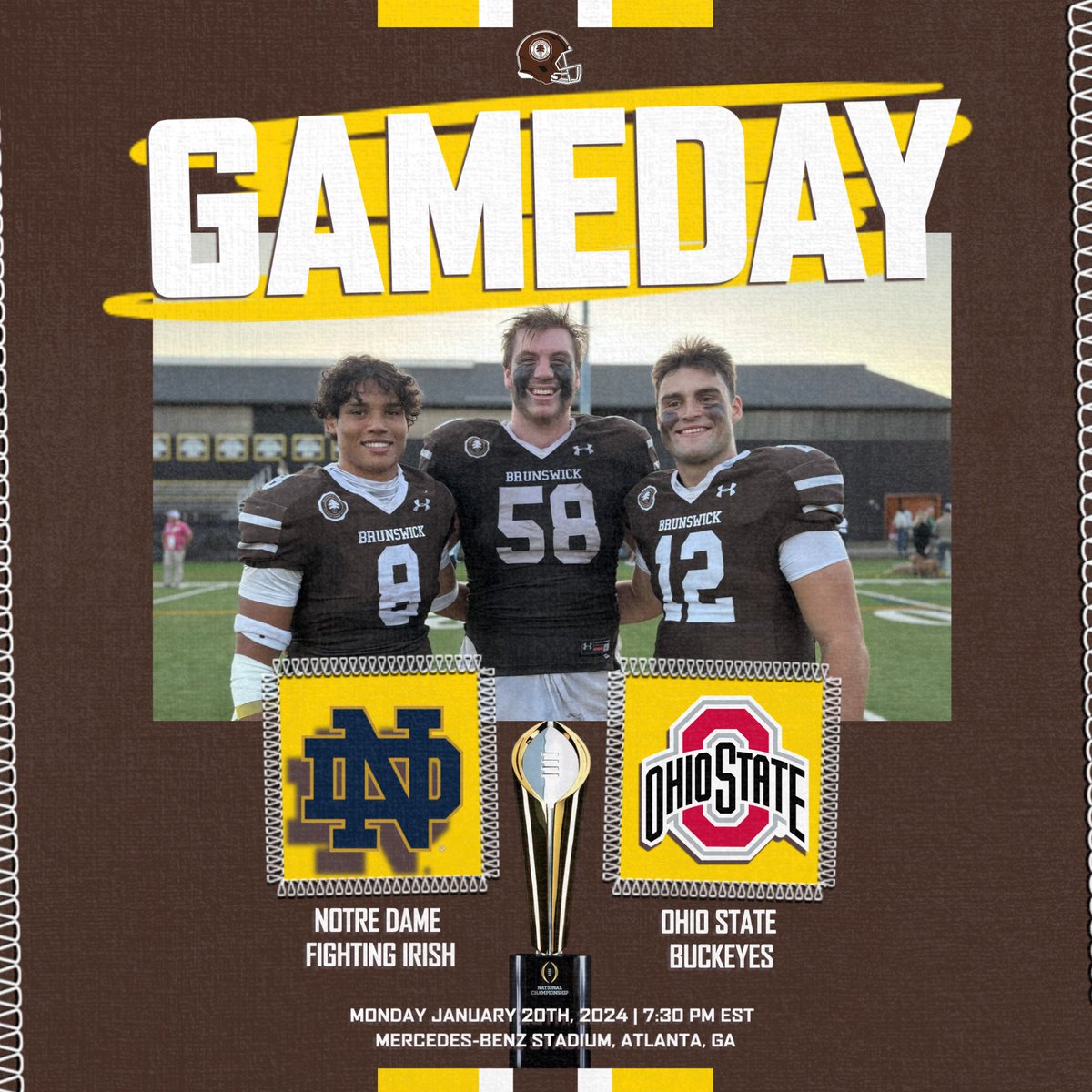 While they can't suit up as mid-year enrollees, I want to take a moment to wish our three alums—Ethan Long, Matty Augustine, and Blake Hebert— best of luck in tonight's National Championship!