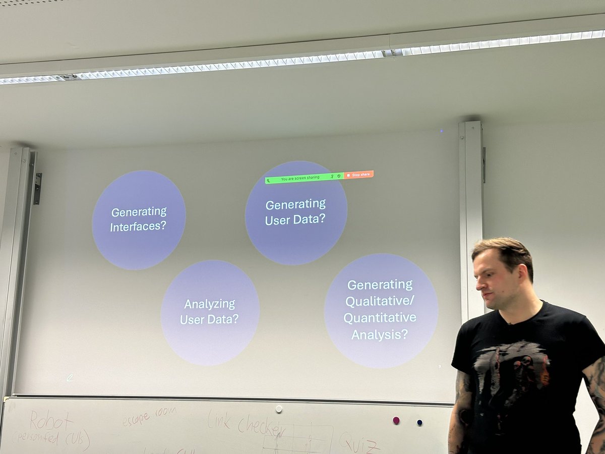 albrechtschmidt's tweet photo. Thomas Kosch is talking about the use of AI in scientific research and how this impacts scientific integrity following up discussion on the use of GenAI in writings and reviewing… as part of the seminar of the @SFB-TRR161 @thomas_kosch @mimuc @SfbTrr161 https://t.co/vsu5wuitk5