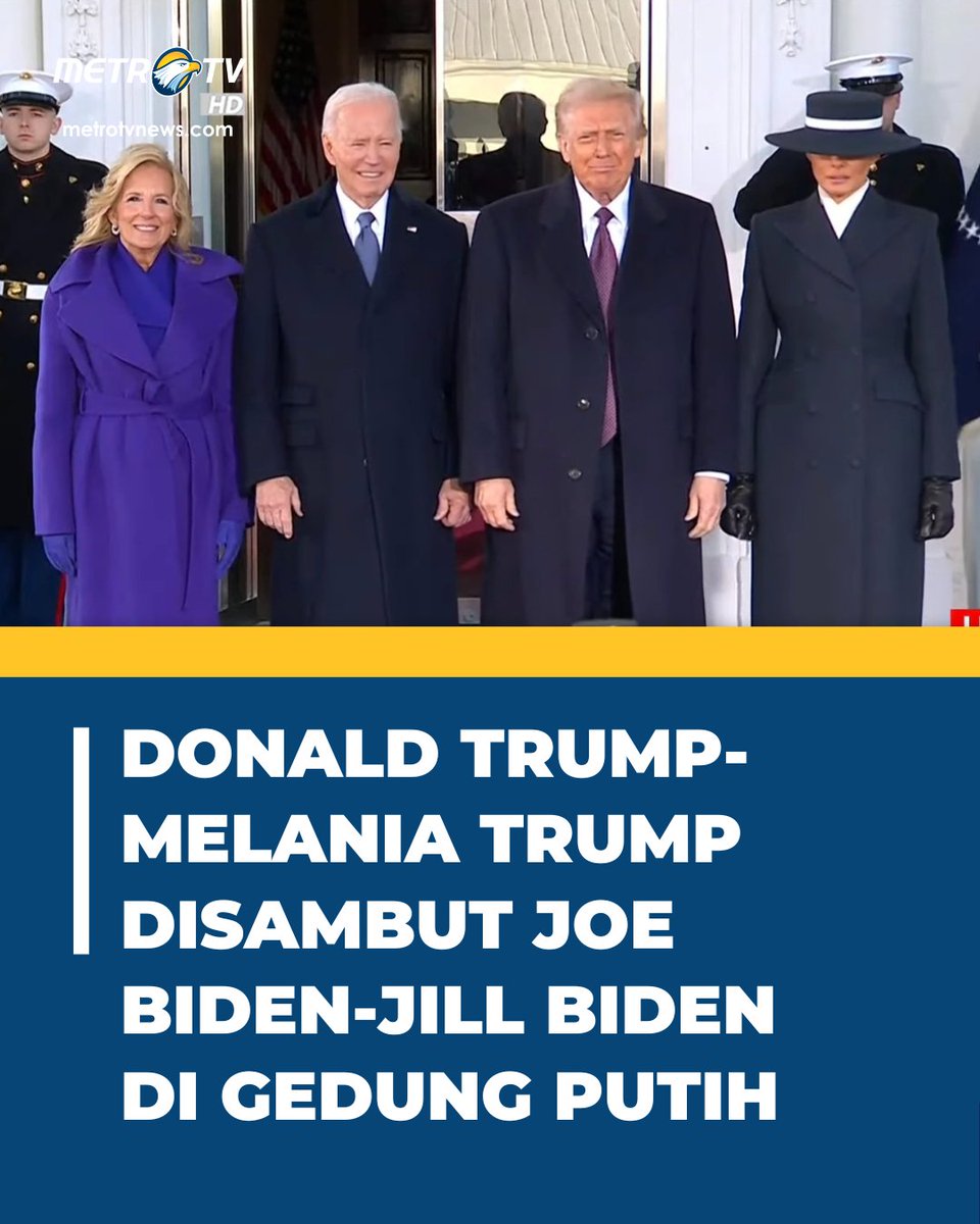 Metro_TV's tweet photo. Presiden Joe Biden dan Jill Biden menyambut Donald Trump dan Melania Trump di Gedung Putih untuk mengikuti sesi minum teh sebelum berangkat ke The Capitol untuk pelantikan Donald Trump sebagai Presiden ke-47 Amerika Serikat.
#donaldtrump #joebiden #trump #biden #presidenAS https://t.co/3BCfoCI4Qy