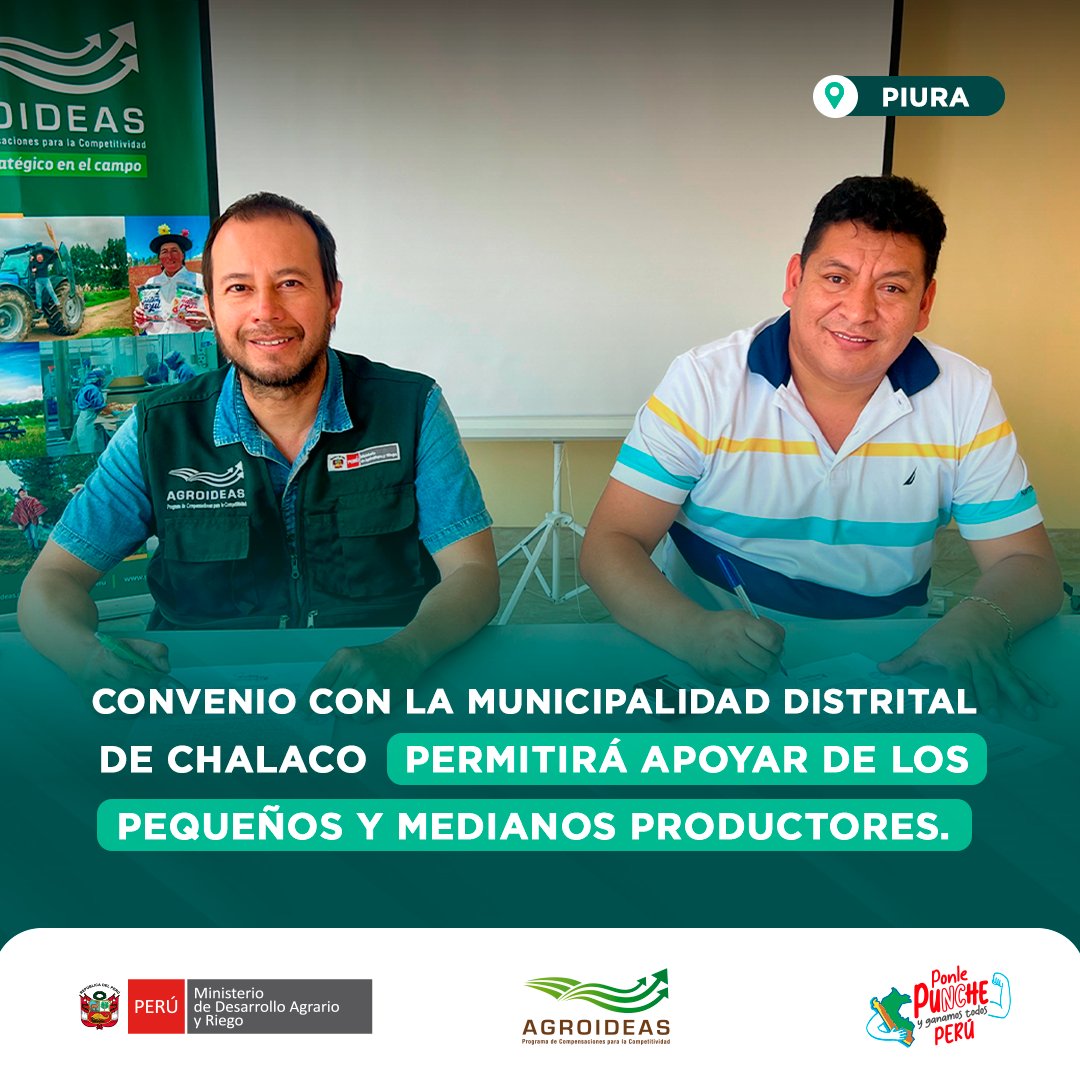 AGROIDEASPeru's tweet photo. #SembrandoÉxitos 🌱🤝 | ¡Unimos fuerzas para impulsar la agricultura familiar en Piura! 🤝🇵🇪
✅ Se realizó la firma de un convenio interinstitucional entre Agroideas y la Municipalidad Distrital de Chalaco, en Morropón, Piura. https://t.co/wcjydWMoea