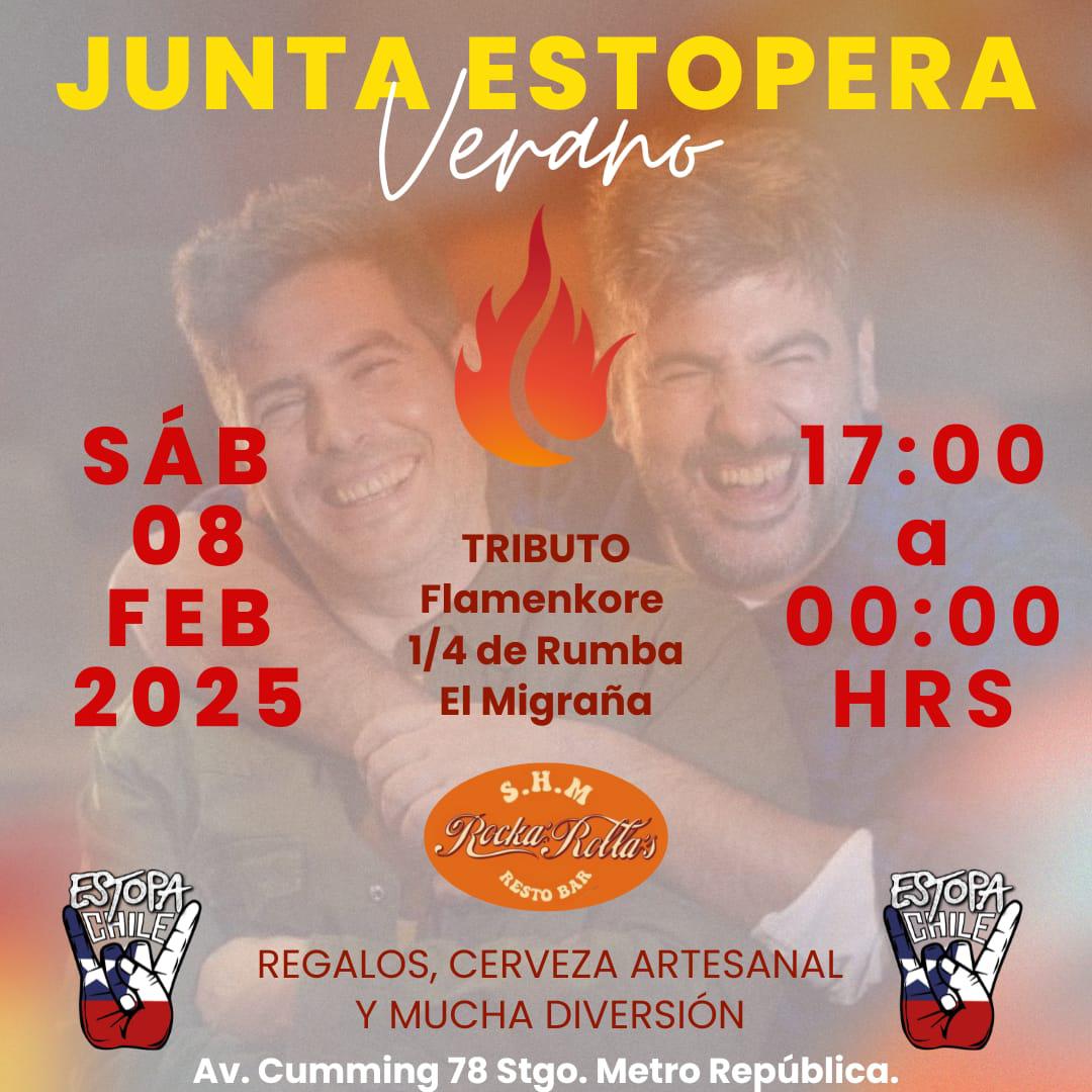 Se viene nuestra Junta estopera de verano, día sábado 8 de febrero desde las 17:00 hrs en @rockarollarestobar para compartir la musiquilla que más nos motiva! En la mejor de las buenas ondas y con la mejor cerveza artesanal y el mejor de los bajones! 
Tendremos tributo a ESTOPA.