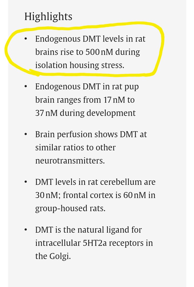 DMT Quest (@dmt_quest) on Twitter photo According to Dr. Steven Barker... endogenous DMT levels increase approximately 1500% from isolation stress. Seems like physiologically relevant and an important observation.
<a href="/alieninsect/">Andrew Gallimore</a> <a href="/GolerDanny/">Dan Go</a> <a href="/TheProjectUnity/">Jay Anderson</a> <a href="/hubermanlab/">Andrew D. Huberman, Ph.D.</a> <a href="/RCarhartHarris/">Robin Carhart-Harris</a> <a href="/psychedmt/">Jakub Schimmelpfennig</a> <a href="/Graham__Hancock/">Graham Hancock</a> According to Dr. Steven Barker... endogenous DMT levels increase approximately 1500% from isolation stress. Seems like physiologically relevant and an important observation.
<a href="/alieninsect/">Andrew Gallimore</a> <a href="/GolerDanny/">Dan Go</a> <a href="/TheProjectUnity/">Jay Anderson</a> <a href="/hubermanlab/">Andrew D. Huberman, Ph.D.</a> <a href="/RCarhartHarris/">Robin Carhart-Harris</a> <a href="/psychedmt/">Jakub Schimmelpfennig</a> <a href="/Graham__Hancock/">Graham Hancock</a>