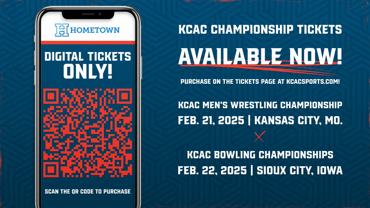 kcacsports's tweet photo. Tickets are available now for both the 2025 KCAC Men's Wrestling Championship and the 2025 KCAC Bowling Championships! #KCACwrestling #KCACbowling
Visit the Tickets page at https://t.co/p278XgWfrO here: https://t.co/jqzwEJKAM3.
@NAIA @HomeTownTix @kwcaonline @nwcawrestling https://t.co/nVmd2r7yFS