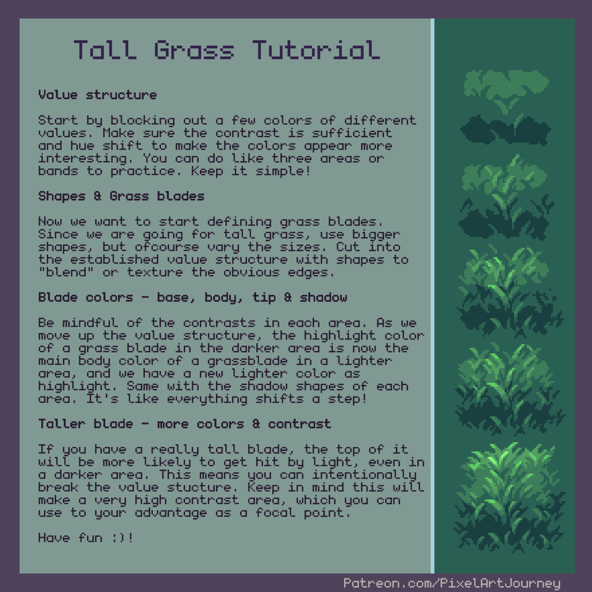 PixelArtJourney's tweet photo. Tall grass tutorial is out ✨#pixelart https://t.co/Z3C0w1equb