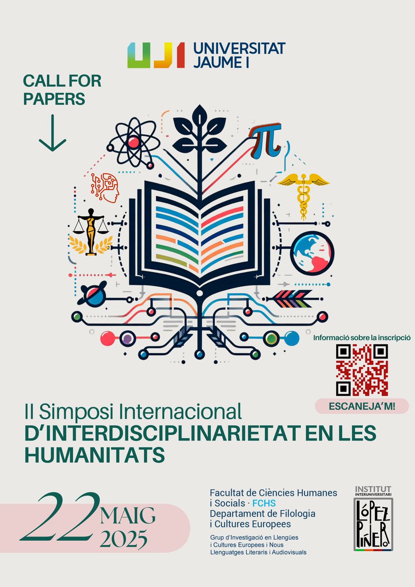Call for Papers: II Simposi Internacional d’Interdisciplinarietat en les Humanitats 
eurodiscurs.uji.es/ii-simposi-int…
(Moltes línies temàtiques, p. ex.: Medicina+Humanitats)
<a href="/UJIuniversitat/">Universitat Jaume I</a> <a href="/fcs_UJI/">FCS-UJI</a> <a href="/IILP_UV/">Institut Interuniversitari López Piñero - UV</a> <a href="/IILP_UJI/">Institut Interuniversitari López Piñero - UJI</a> <a href="/IILP_UMH/">Institut Interuniversitari López Piñero-UMH</a> <a href="/SEHMedicina/">Sociedad Española de Historia de la Medicina</a> <a href="/Congreso_CyS/">Congreso Internacional de Comunicación y Salud</a> #SimposiDIH