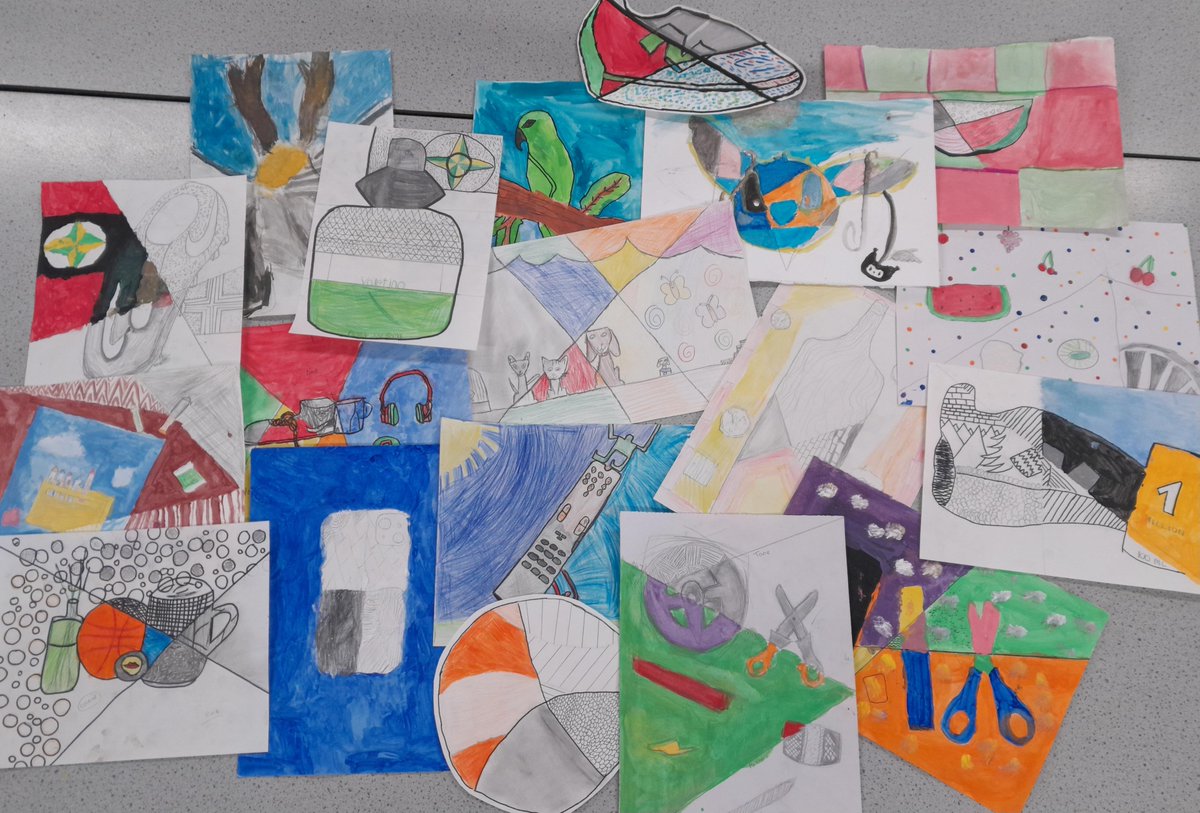 Composition outcomes from a range of students in 7T1 inspired from the formal elements used in art, Vincent Van Gogh, and Michael Craig Martin.