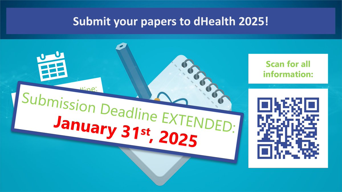 📢 +++ New deadline +++

The deadline for submitting papers to dHealth 2025 has been extended to January 31st! Find all information about submitting a paper to dHealth here: dhealth.at/dhealth-2025-a…

#dHealth #digitalHealth #conference #science