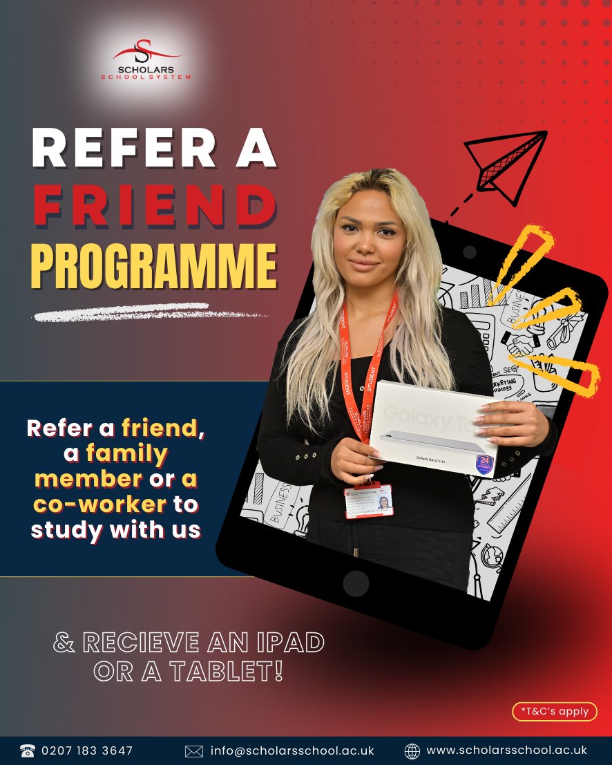 The_UKCAB's tweet photo. WANT TO WIN A FREE iPAD OR TABLET?🎉
Join the Refer-A-Friend Programme at @ScholarsSystem  for 2025 and you could be the lucky winner of a brand-new device!

To refer, visit: https://t.co/Olwwy8QD3F

#ScholarsSchoolSystem #EducationForAll #LeedsTrinity https://t.co/0O7MfVB0fD