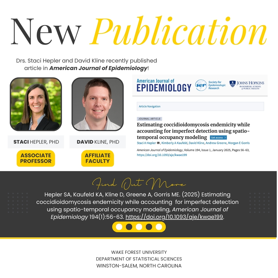 Wake Forest Stats (@wakeforeststats) on Twitter photo 🗺️ <a href="/StatStaci5/">Staci Hepler</a> (Associate Chair/Associate Prof) and @dm_kline (Affiliate Faculty) proposed using space + time modeling to estimate Valley fever prevalence. They collaborated with researchers from <a href="/LosAlamosNatLab/">Los Alamos National Laboratory</a>. 🗺️ <a href="/StatStaci5/">Staci Hepler</a> (Associate Chair/Associate Prof) and @dm_kline (Affiliate Faculty) proposed using space + time modeling to estimate Valley fever prevalence. They collaborated with researchers from <a href="/LosAlamosNatLab/">Los Alamos National Laboratory</a>.