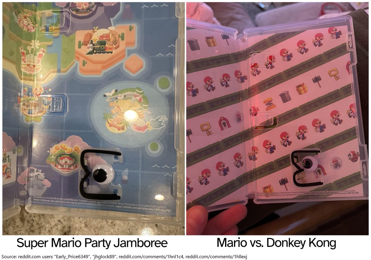 MarioBrothBlog's tweet image. A widespread fraud has been reported recently whereby seemingly sealed Switch games, among them many Mario games, contain a googly eye instead of a game (to mimic the cartridge rattling). Please check all games at the counter after buying to ensure the presence of the cartridge.