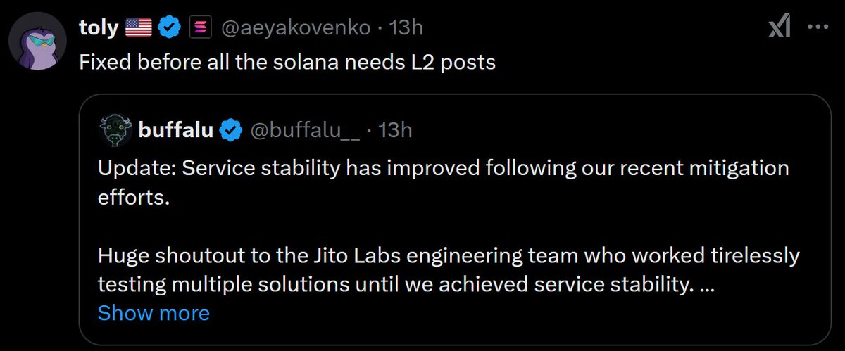 8/ We’re not building another general L2.  <a href="/bulletxyz_/">Bullet</a>  is a Solana network extension engineered for professional trading.

By future-proofing Solana’s scalability &amp; performance, we’re ensuring it becomes the #1 hub for on-chain trading &amp; ready for the next unprecedented event.