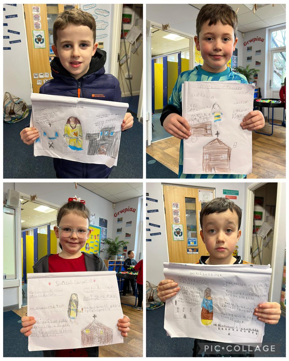 #DosbMariJones Ar ôl dysgu am Santes Dwynwen y bore ‘ma, rydyn ni wedi dwyn i gof a thrafod yr hyn sy’n digwydd yn y stori. / After learning about St Dwynwen this morning, we have recalled and discussed what happens in the story. #WythnosCredyddaurByd #AddGrefygc