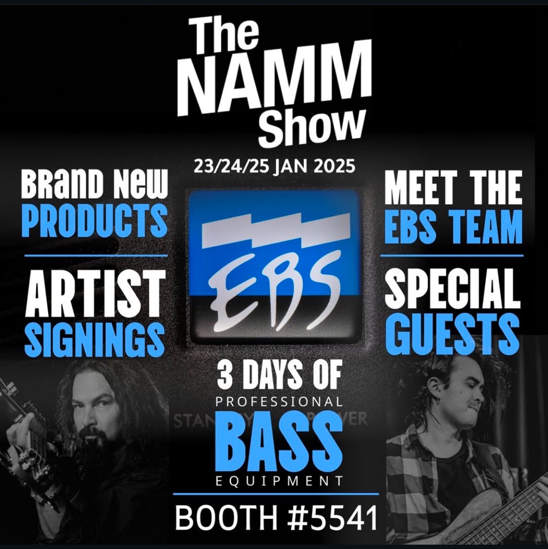 BjornEnglen's tweet photo. NAMM Show around the corner. Meet me at EBS bass amps/effects (booth 5541) on Saturday at 12pm! I'm celebrating 22 years with this wonderful company. With me that day is my bro Marten Andersson (Lita Ford). See you all there! 🤘🏼😊👍🏼 https://t.co/FdcWC6MPqH
