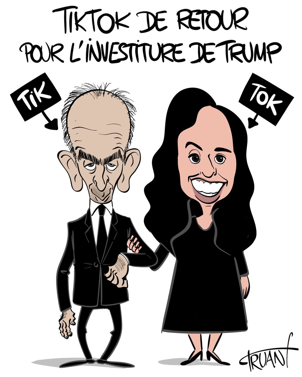 Dessin supprimé à trois reprises par X depuis ce matin. 
#zemmour et #sarahknafo  à l’investiture de #Trump 
#tiktokban #tiktok