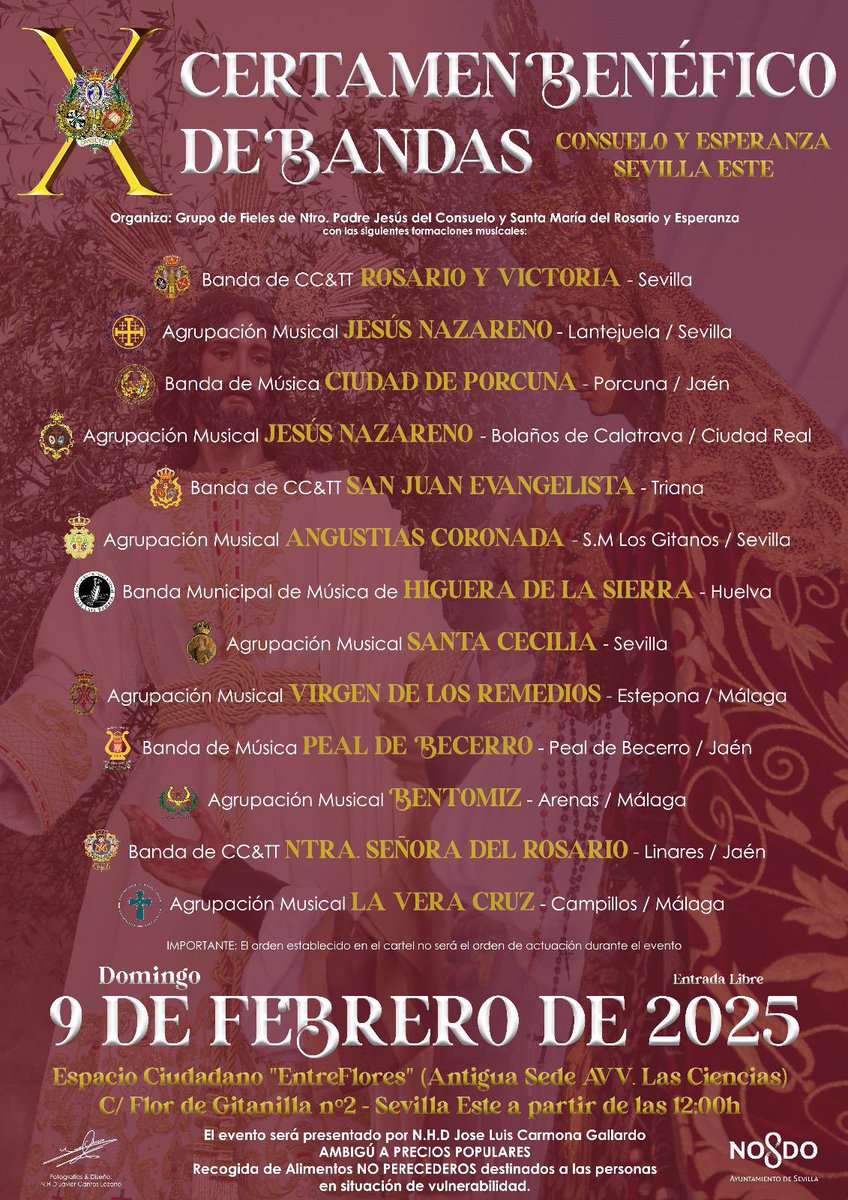 Nos complace anunciar que estaremos presente en el próximo Certamen Benéfico, “𝐂𝐨𝐧𝐬𝐮𝐞𝐥𝐨 𝐲 𝐄𝐬𝐩𝐞𝐫𝐚𝐧𝐳𝐚 𝐒𝐞𝐯𝐢𝐥𝐥𝐚 𝐄𝐬𝐭𝐞”

🗓 9 de Febrero 
🕛A partir de las 12:00h
📍Espacio Ciudadano “EntreFlores”
<a href="/ConsueloSevEste/">El Consuelo</a>