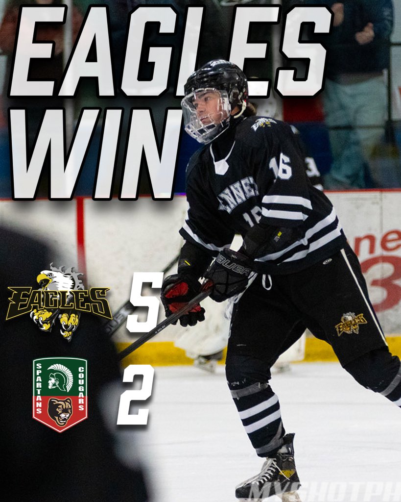 khseagleshockey's tweet photo. Eagles improve to 6-2 on the season with a holiday 5-2 win on the road vs PAC.
Vargus with the natural 🎩trick!
#JC13
#KennettPuck https://t.co/TVGm8So3AJ