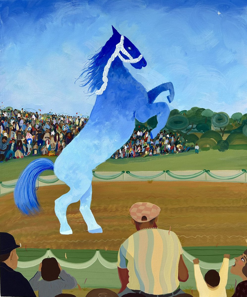 maxamayoral's tweet photo. ☁️🔹View of the Blue Mustang🔹☁️
~acrylic and flashe on canvas
20”x24”in
Miami FL
#bluemustang #bluehorse #bluestallion https://t.co/QXFZWVr4It