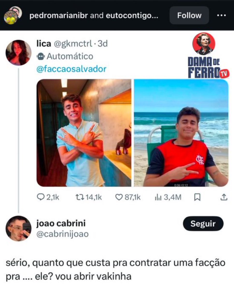 RDL2001's tweet photo. Vamos fazer @cabrinijoao famoso, afinal ele deve ser um cara bem decidido nesse seu intento criminoso, não é mesmo?
E aí, João? Como vai a vakinha?
Talvez a gente possa divulgar tb quem está te apoiando nessa obra. https://t.co/CnjpPMqySG