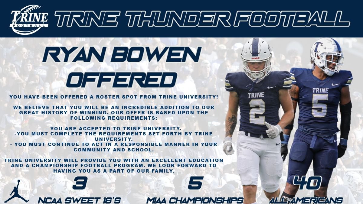 After a great visit to Trine University and conversation with <a href="/CoachAbbs/">Troy Abbs</a> I have received an offer to play <a href="/TrineThunderFB/">Trine Thunder FB</a>. Thank you to @CoachBCullen <a href="/CoachRRiley/">Robert Riley</a> and the rest of the staff for having me out. <a href="/EtownFB/">E-town Panther Football</a>
