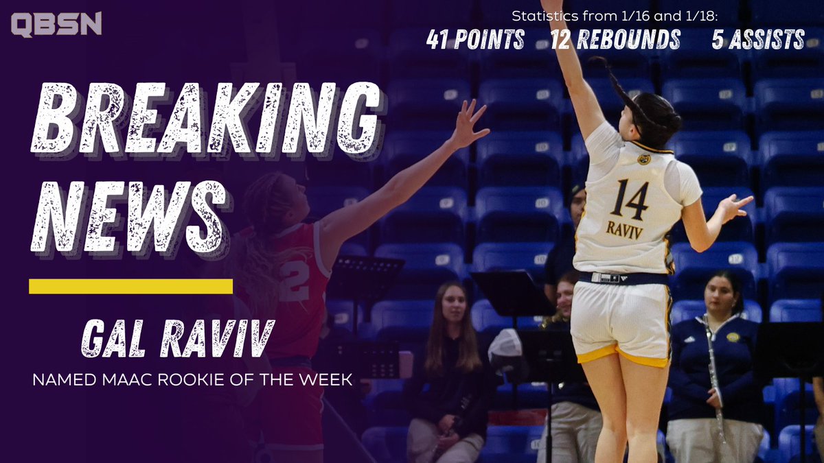 WBB: <a href="/QU_WBB/">Quinnipiac Women's Basketball</a> first-year guard Gal Raviv has been named the MAAC Rookie of the Week for the third consecutive week in a row.

Raviv put up a career-high 27 points against Merrimack this past Thursday and racked up a team-high of eight rebounds.

#NCAAHoops | #MAACHoops