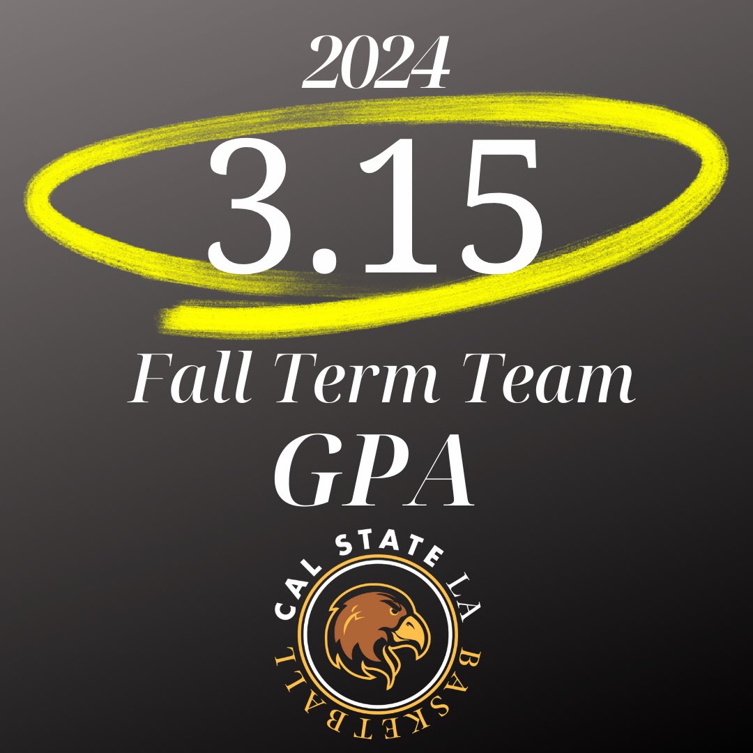 Cal State LA Basketball (@calstatelambb) on Twitter photo Great Semester in the Classroom! 📚✏️
Team GPA of 3.15, 10 SAs with 3.0+, 6 SAs with 3.5+ #WeAreLA <a href="/LAGoldenEagles/">Cal State LA Athletics</a>
Top GPAs:
Mike Pearson Jr - 4.0 - Public Health
Connor Scales - 3.94 - Business
Robin Kniss - 3.67 - Kinesiology Great Semester in the Classroom! 📚✏️
Team GPA of 3.15, 10 SAs with 3.0+, 6 SAs with 3.5+ #WeAreLA <a href="/LAGoldenEagles/">Cal State LA Athletics</a>
Top GPAs:
Mike Pearson Jr - 4.0 - Public Health
Connor Scales - 3.94 - Business
Robin Kniss - 3.67 - Kinesiology