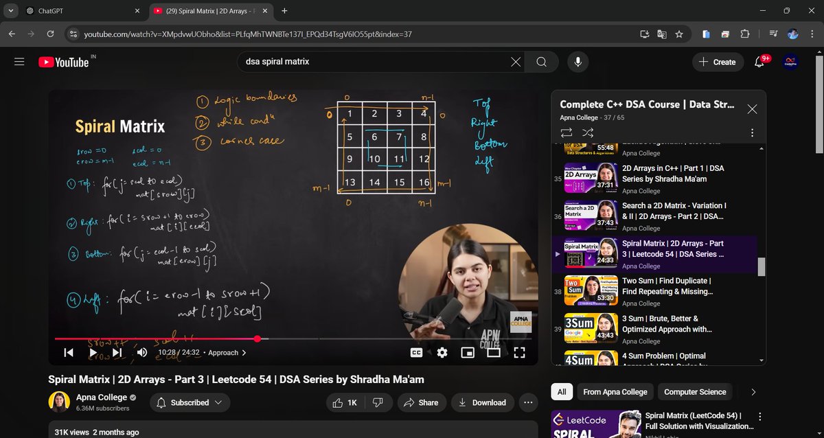 Bairwa__'s tweet image. &quot;Just learned how to traverse a 2D array in a spiral order! 🌀 It&apos;s fascinating how the elements wrap around in a circular pattern. #DSA #SpiralMatrix #CodingJourney #GeeksforGeeks #LeetCode&quot;