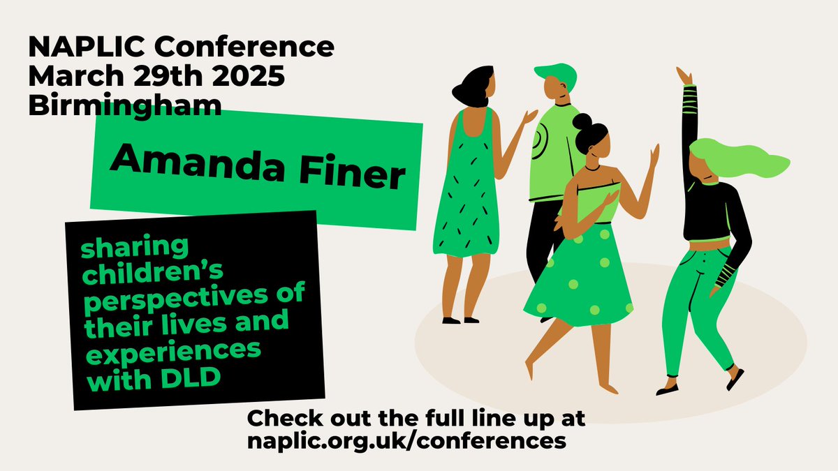 Amanda Finer, Speech and Language Therapist and author of ‘DLD and me.’
‘Sharing children’s perspectives of their lives and experiences with DLD’
In Birmingham, March 29th.
Full details: naplic.org.uk/conferences
Speaker bio: dldandme.co.uk/about-the-auth… #DevLangDis