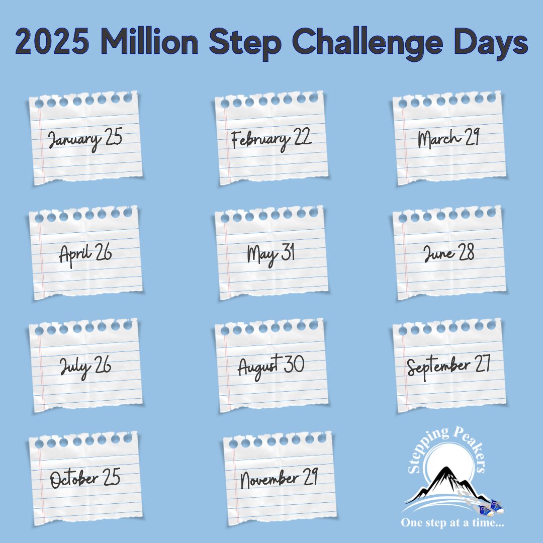 Save the dates! Here are the Peaker Million Ste Challenge dates for 2025. The first one is this Saturday! Lace up those shoes and get ready…