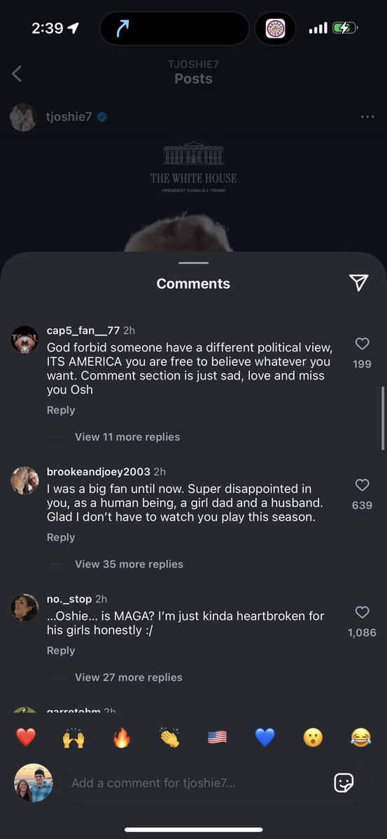 FrankTheTank454's tweet image. The comments on T.J Oshies Instagram are embarrassing. Be better people. This man can vote for whoever he wants.