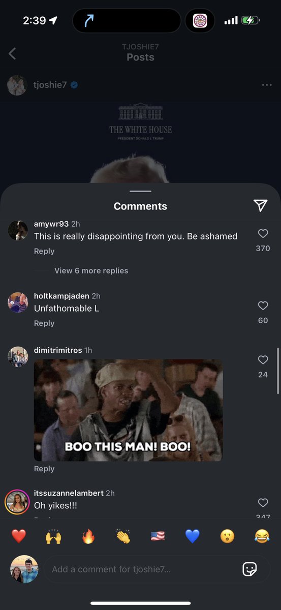 FrankTheTank454's tweet image. The comments on T.J Oshies Instagram are embarrassing. Be better people. This man can vote for whoever he wants.