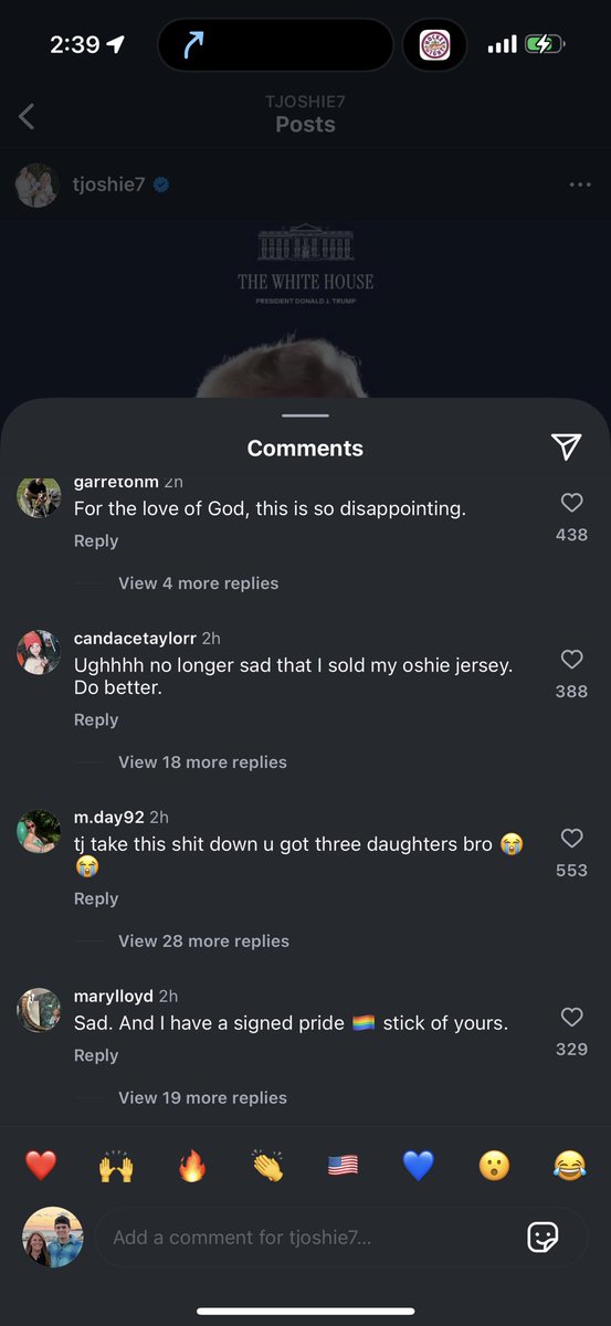 FrankTheTank454's tweet image. The comments on T.J Oshies Instagram are embarrassing. Be better people. This man can vote for whoever he wants.