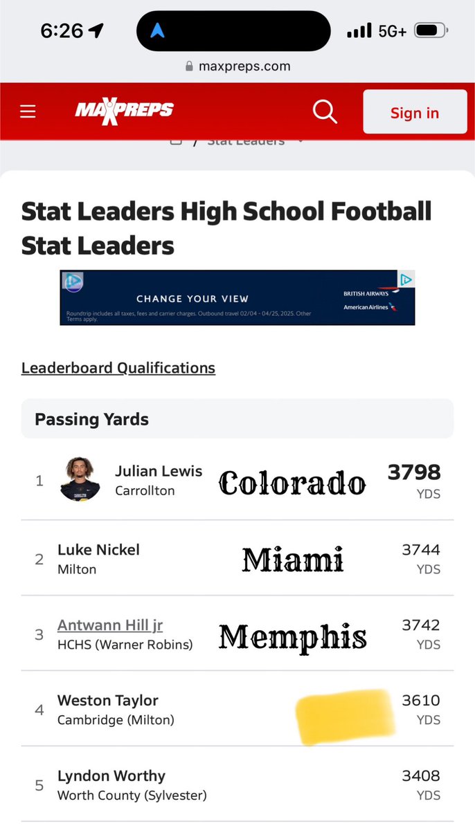 Tyrone Hopper (Recruiting Coach) (@hopo125) on Twitter photo This kid <a href="/WestonTaylor130/">Weston Taylor</a> is a 6’2” QB and was #4 in passing out of all QB’s and look at the list and he took his team to the 3rd round of the playoffs..A lot of people didn’t know about him until late but he’s a dude..check out his film This kid <a href="/WestonTaylor130/">Weston Taylor</a> is a 6’2” QB and was #4 in passing out of all QB’s and look at the list and he took his team to the 3rd round of the playoffs..A lot of people didn’t know about him until late but he’s a dude..check out his film